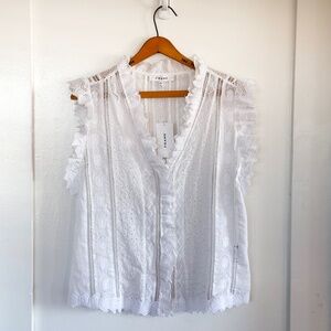 FRAME Lace Eyelet Sleeveless Top – White (Size M, NWT)